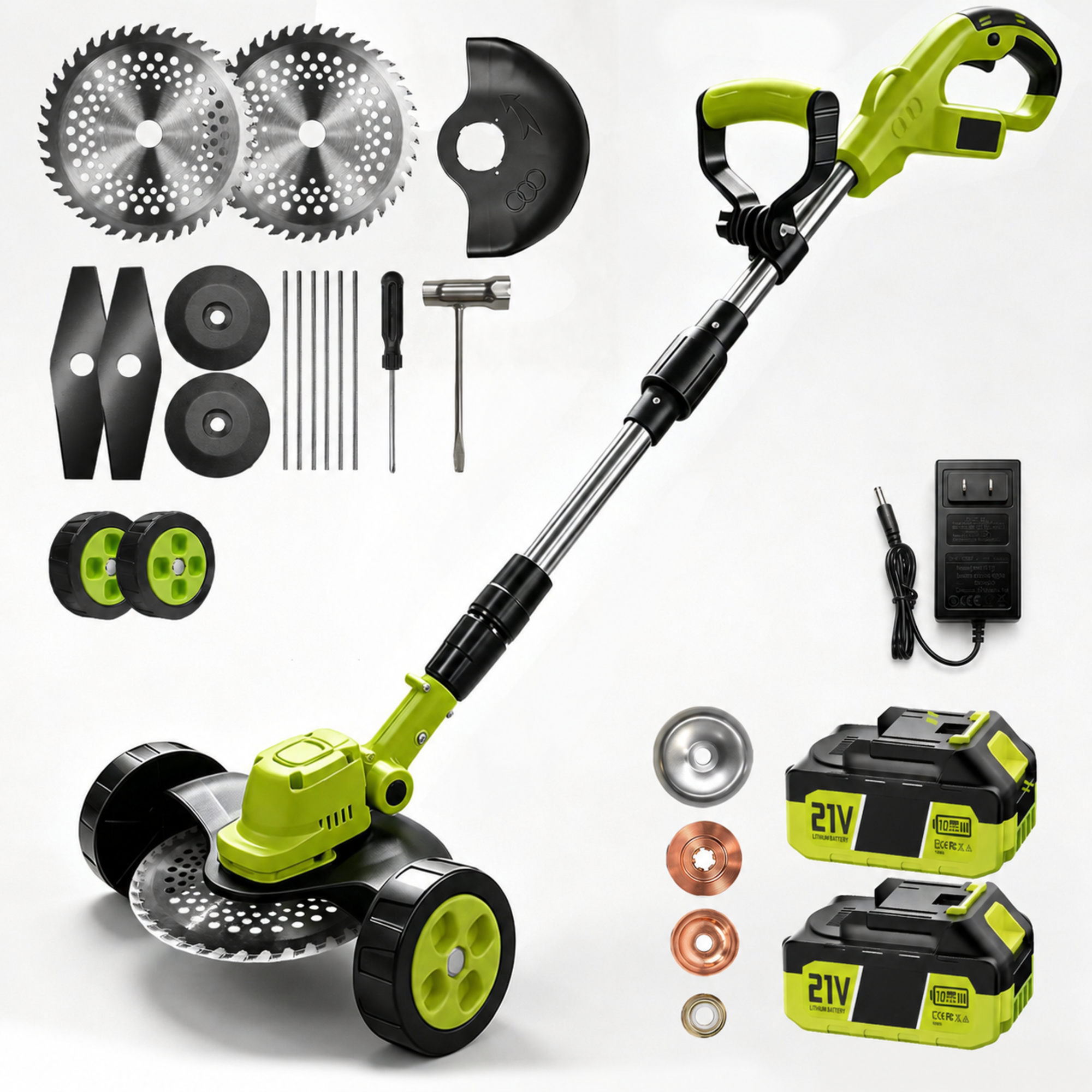 Cortador de Grama 3 em 1 Sem Fio com Bateria 21V e 2 Baterias, Aparador Leve para Jardins Pequenos/Médios