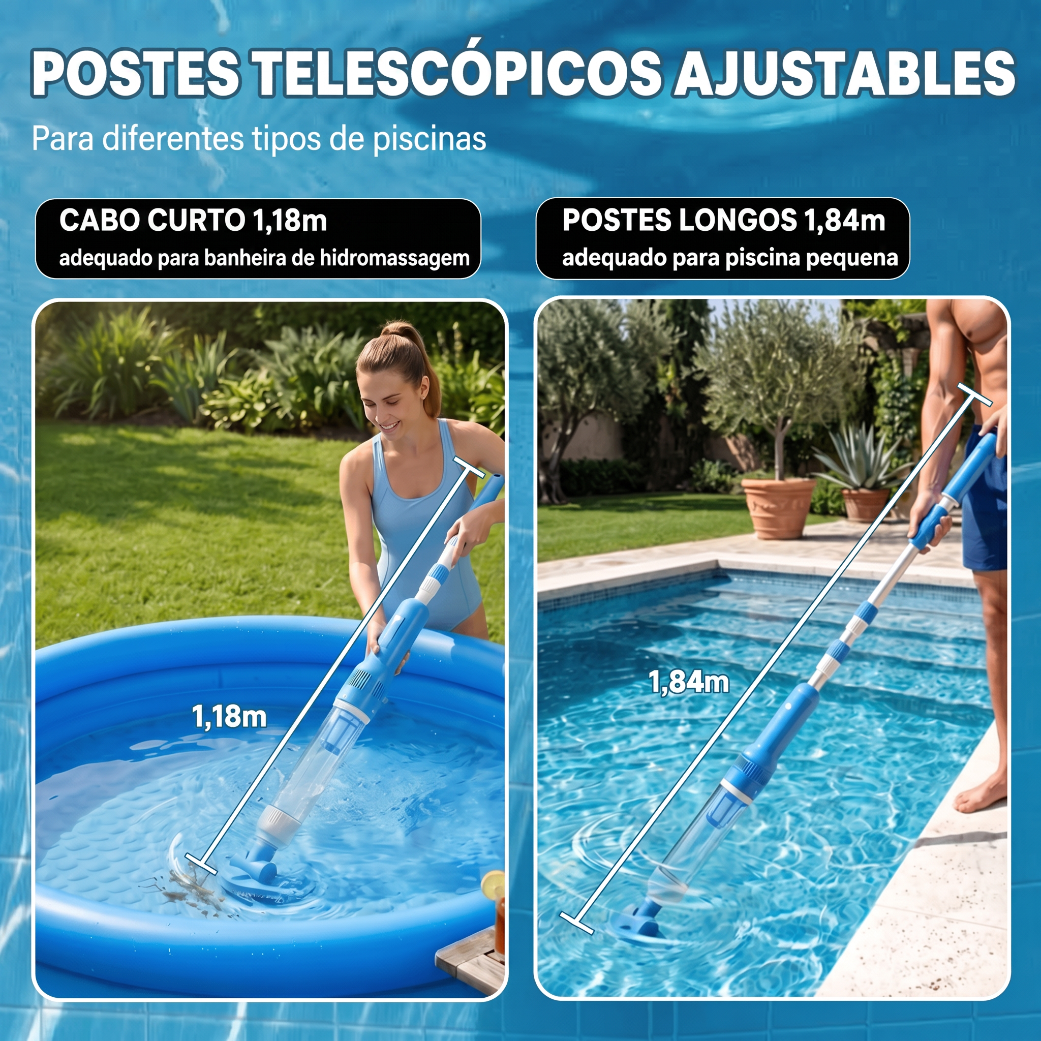Actualizado Ajustable 22,64"–72,44" (57,5–184 cm) Telescópico Alcance – Sin esfuerzo Profunda Limpieza