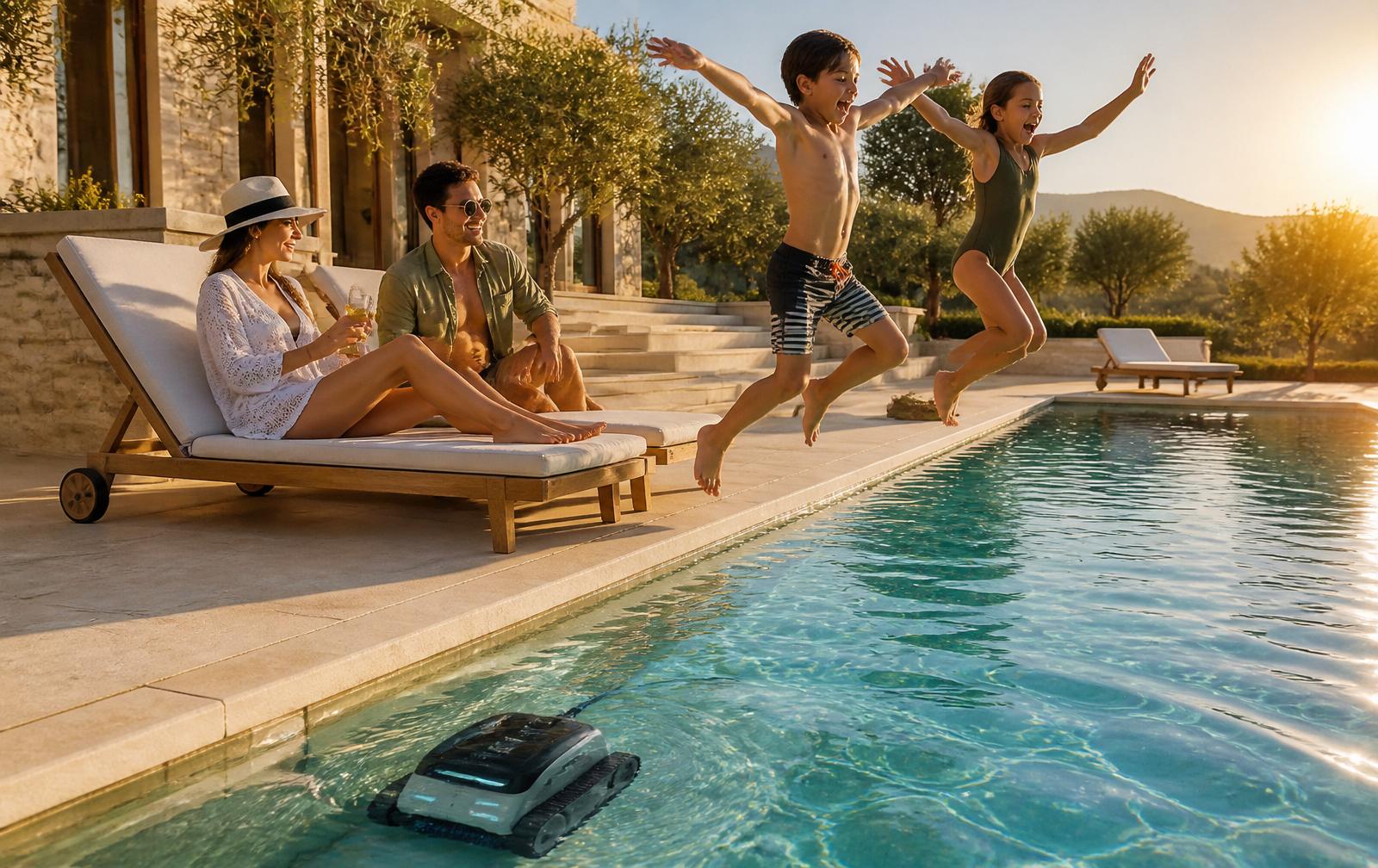 Enquanto você aproveita a piscina, o robô faz o trabalho pesado.
